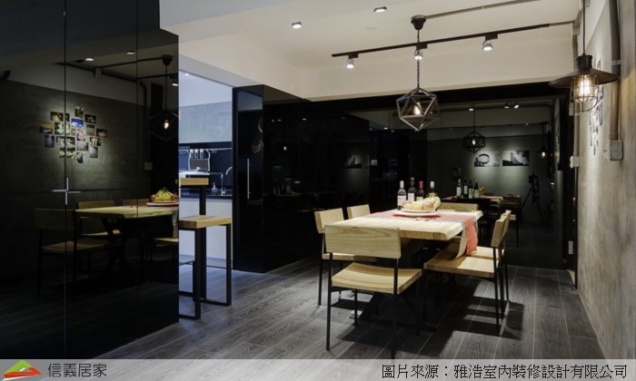 灰色餐廳室內裝潢設計，包括餐桌、餐椅裝潢圖片
